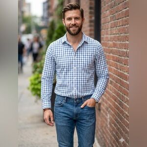 Old Navy Blue Plaid Classic Men's Shirt Size L